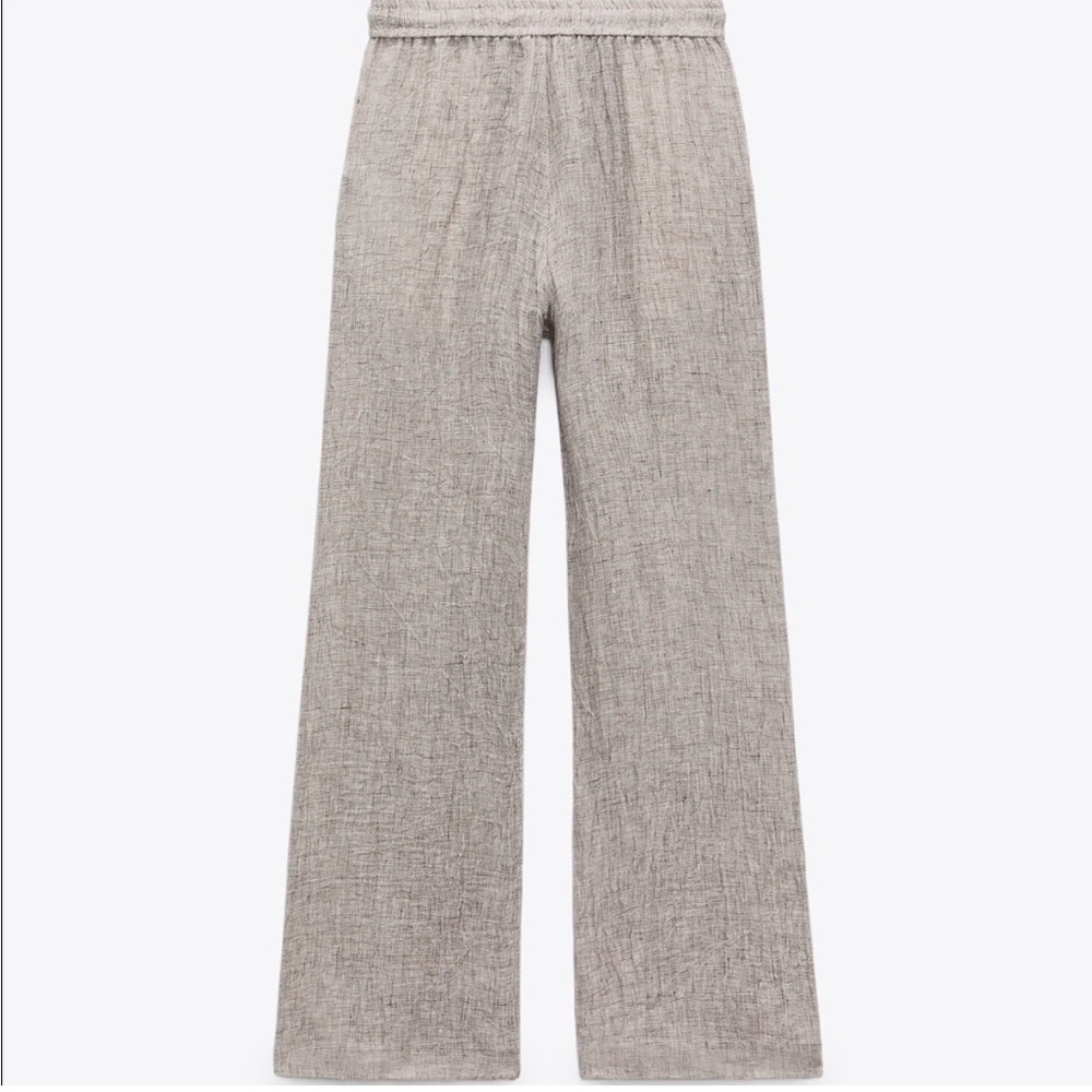 Zara Pants 100% Linen Wide-Leg Neutral Color Pants (item #A21) - Picture 3 of 10